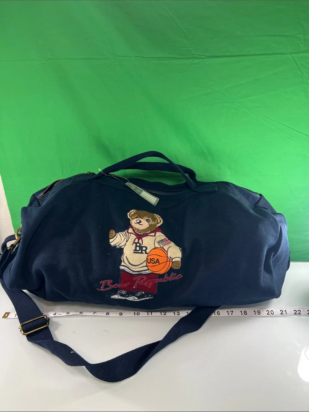 Bear Republic Navy Canvas Duffel Bag with Bear Graphic